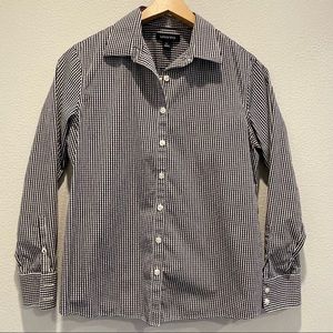 Lands end black gingham checked button down